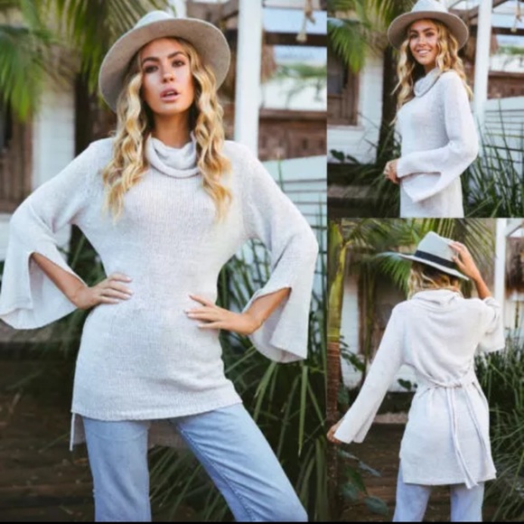Sweaters - 5⭐️KNIT Gray Tie Back Tunic Sweater